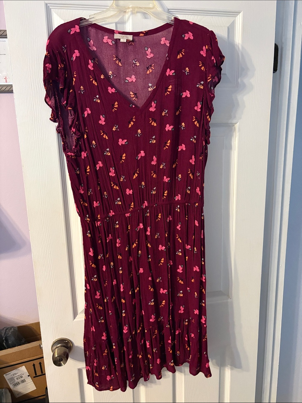 LOFT Burgundy Floral Mixed-Print Top